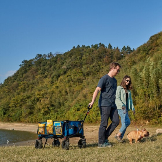 Timber Ridge ビーチトロリーカート（取り外し可能なワイドホイール付き） - 100kg 折りたたみフェスティバルワゴン（アウトドア、ガーデン、キャンプ、ショッピング用、ブルー）0844093046558